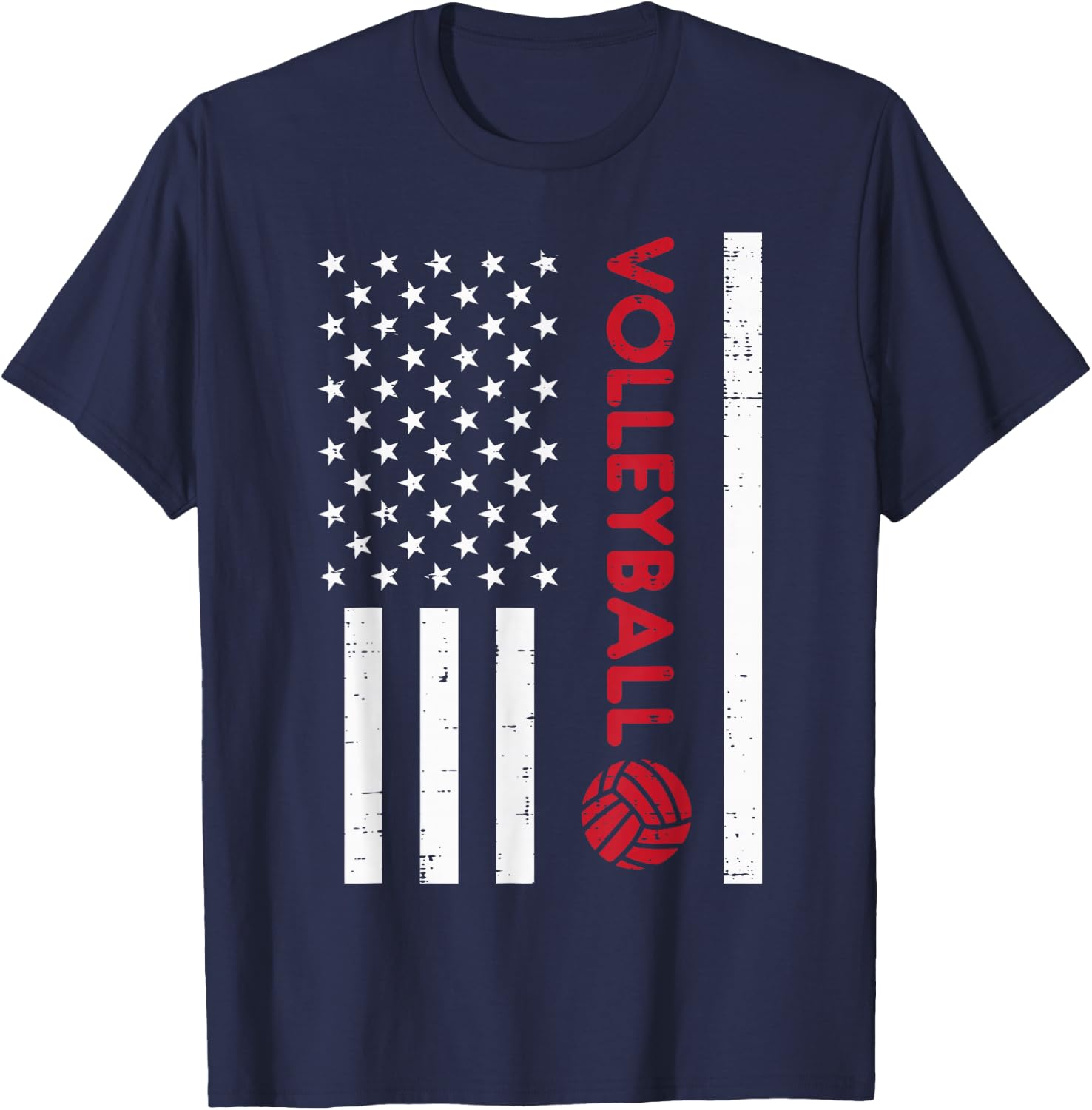 US Flag Red Volleyball Vintage Patriotic Men Women Kids T-Shirt - T-Shirt | Navy