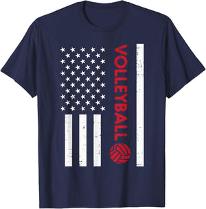 US Flag Red Volleyball Vintage Patriotic Men Women Kids T-Shirt - T-Shirt | Navy
