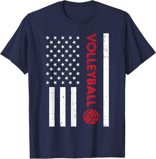 US Flag Red Volleyball Vintage Patriotic Men Women Kids T-Shirt - T-Shirt | Navy