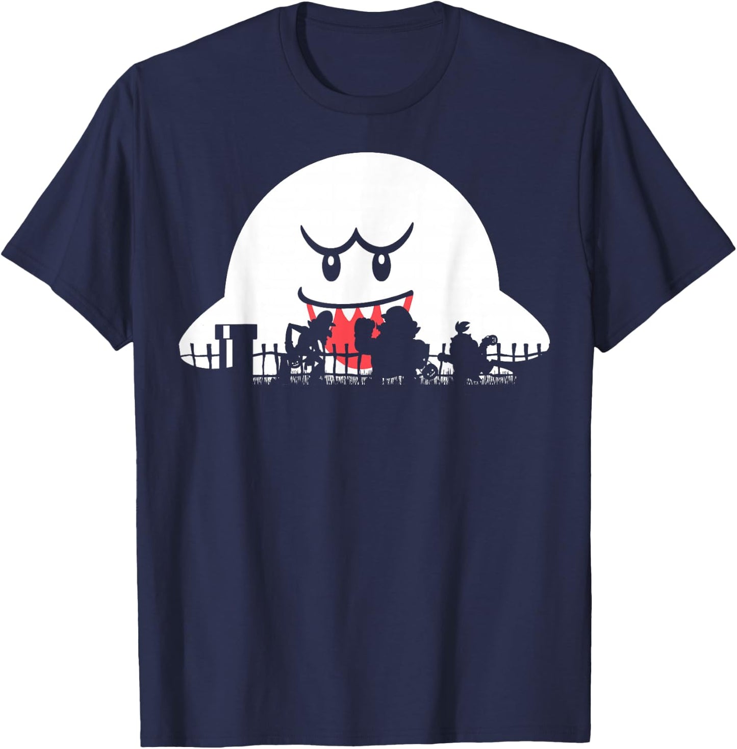 Super Mario Boo Trick Or Treat Halloween Silhouette T-Shirt - T-Shirt | Navy