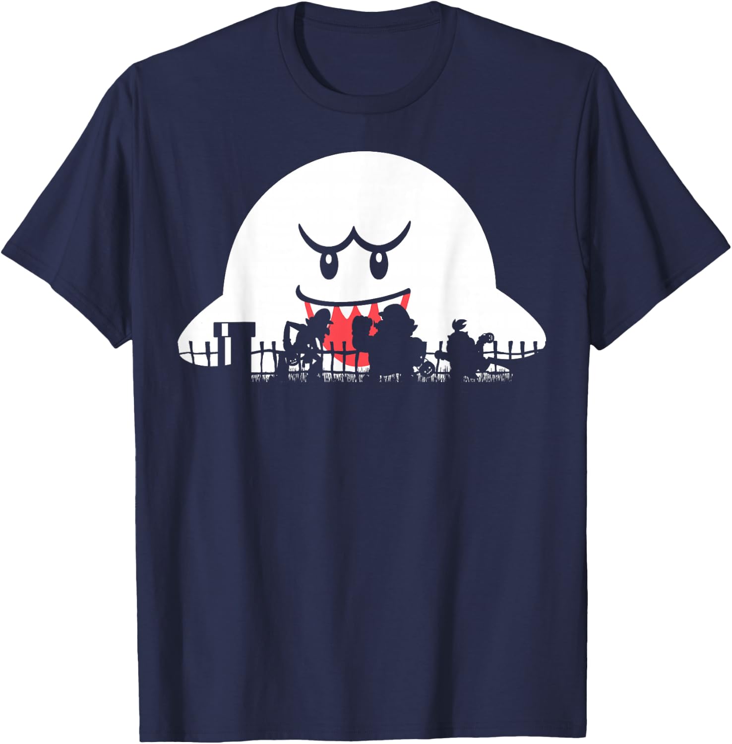 Super Mario Boo Trick Or Treat Halloween Silhouette T-Shirt - T-Shirt | Navy
