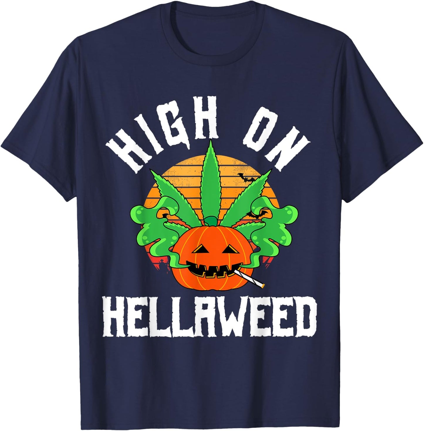 Pumpkin Smoking Weed Costume Retro Funny Halloween Gifts T-Shirt - T-Shirt | Navy
