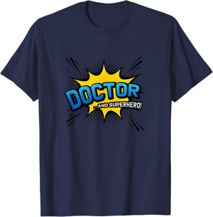 Doctor & Superhero - Comic Book Style T-Shirt - T-Shirt | Navy