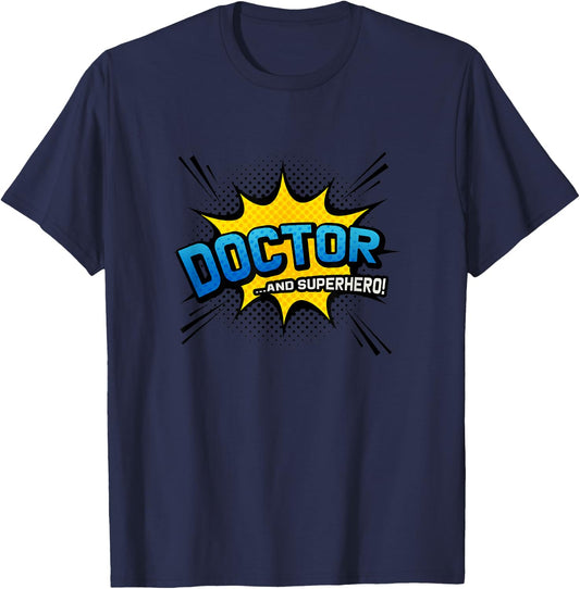 Doctor & Superhero - Comic Book Style T-Shirt - T-Shirt | Navy