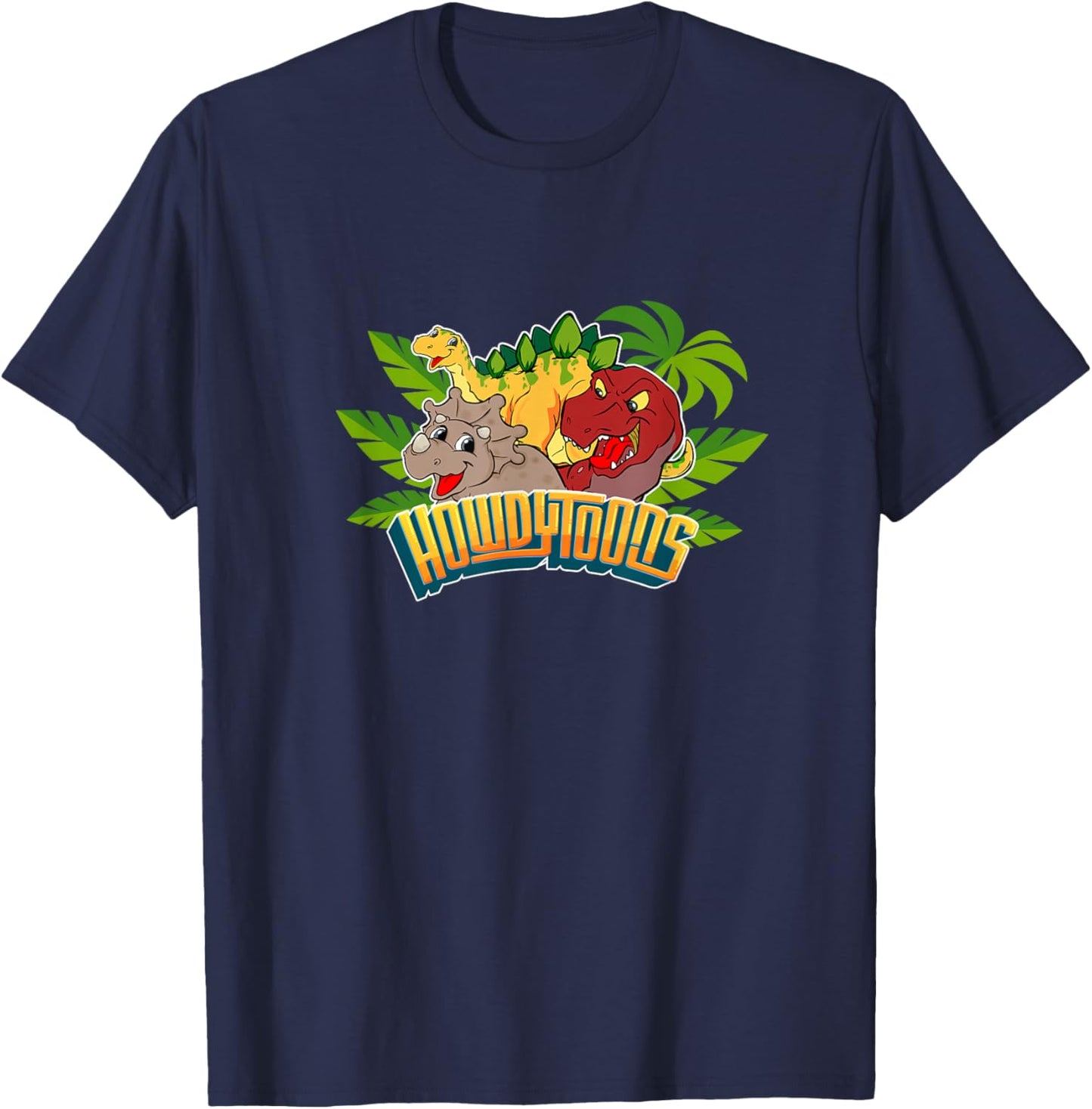 Howdytoons Dinostory: Terri vs T-Rex Kids Black Cartoon Tropical T-Shirt - T-Shirt | Navy