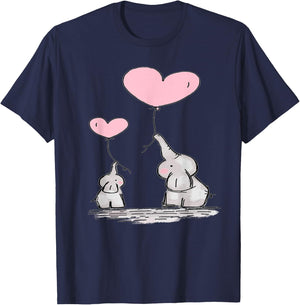 Cute Mom Baby Elephant Pink Heart Balloons T-Shirt - T-Shirt | Navy