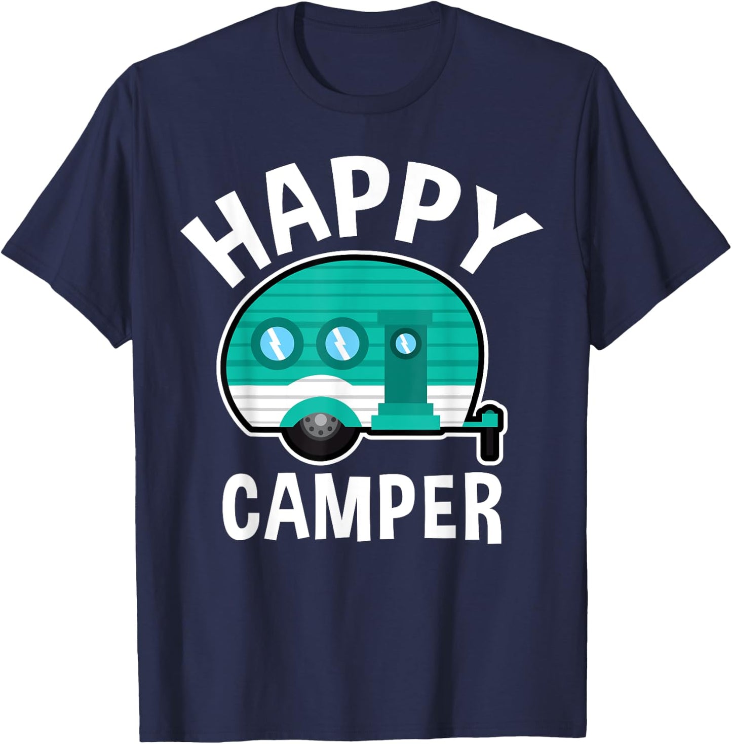 Happy Camper Camping Car Caravan Funny Vacation T-Shirt - T-Shirt | Navy