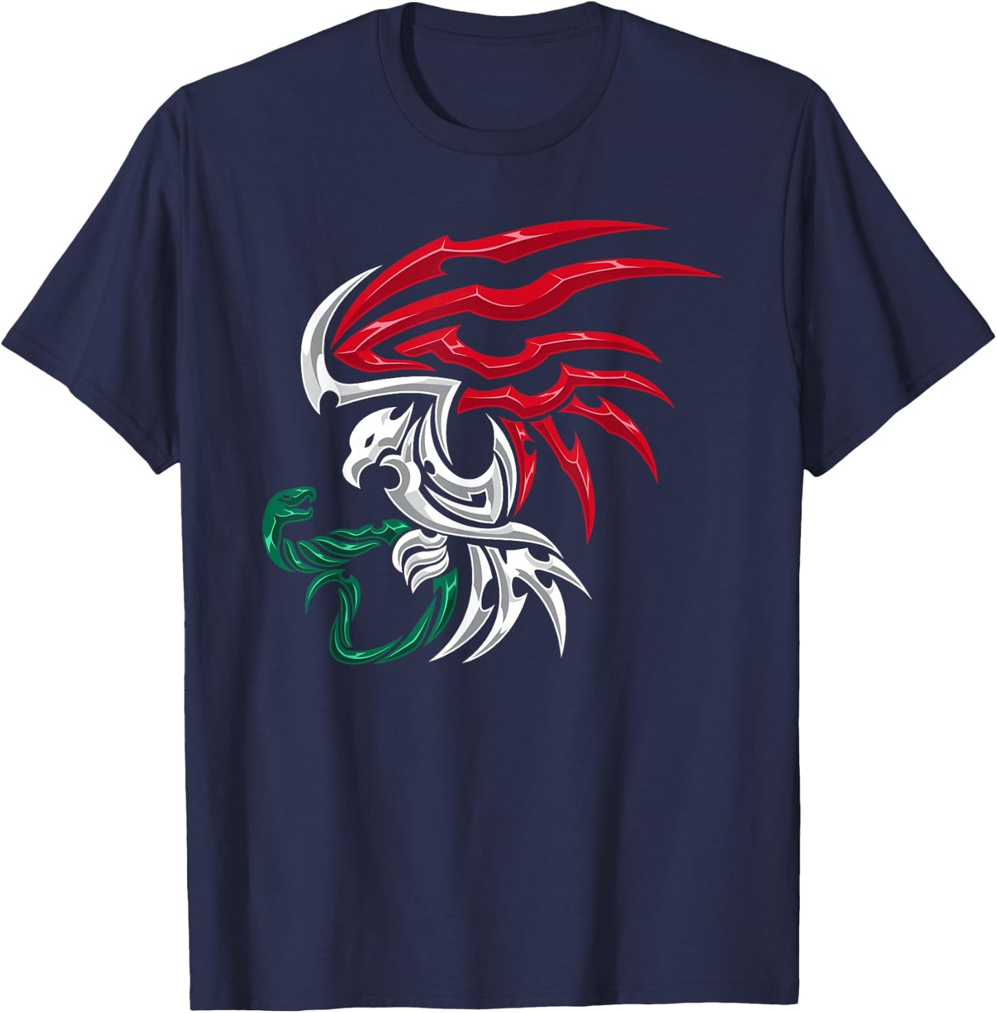 Mexico Flag - Mexican Coat of Arms Tribal Style T-Shirt - T-Shirt | Navy