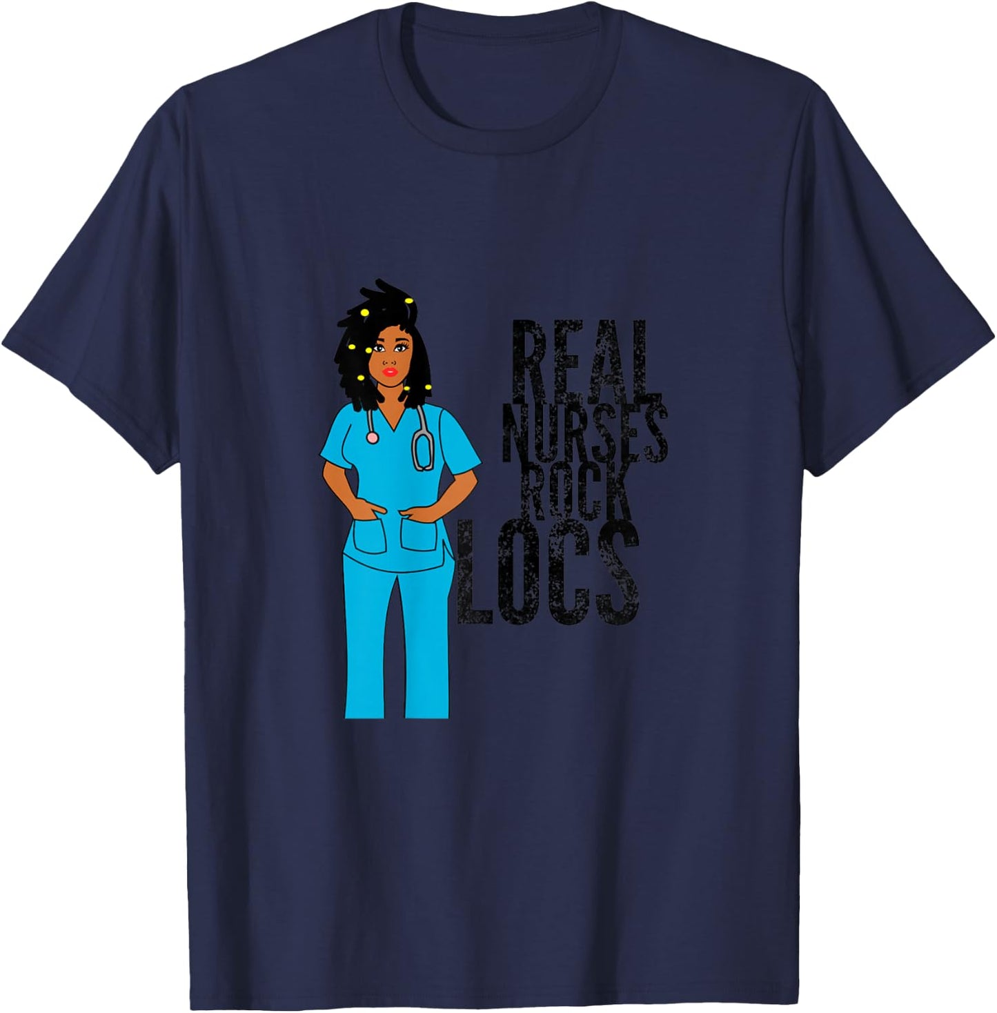 Black African American Nurse natural hair locs dreadlocks T-Shirt - T-Shirt | Navy