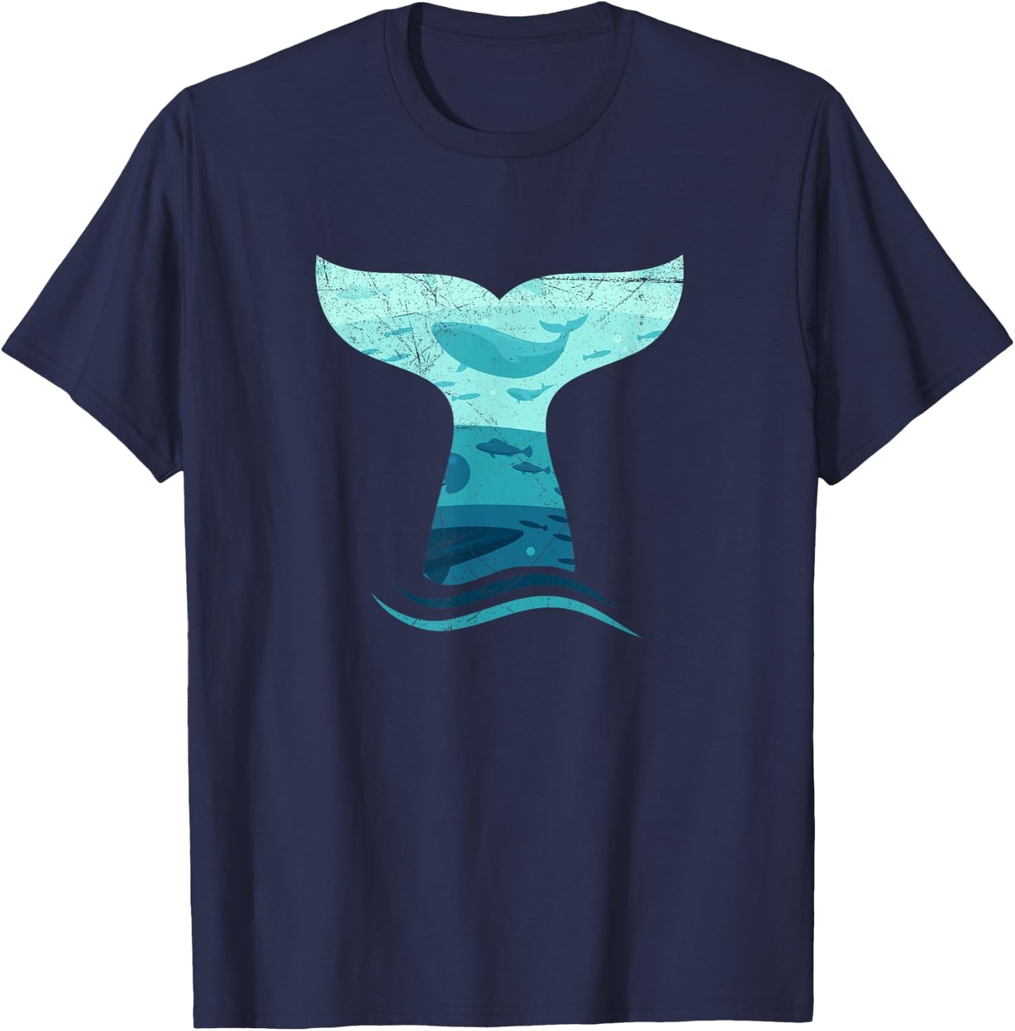 Whale Tail in Waves | Orca Ocean T-Shirt - T-Shirt | Navy