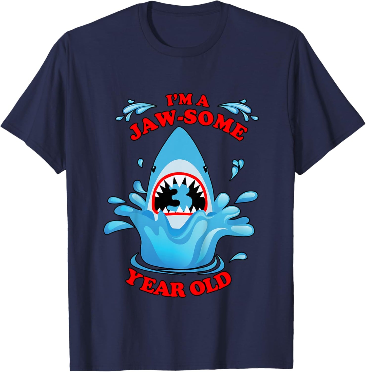 3rd Birthday Party for Shark Lover I'm a Jawsome 3 Year Old T-Shirt - T-Shirt | Navy