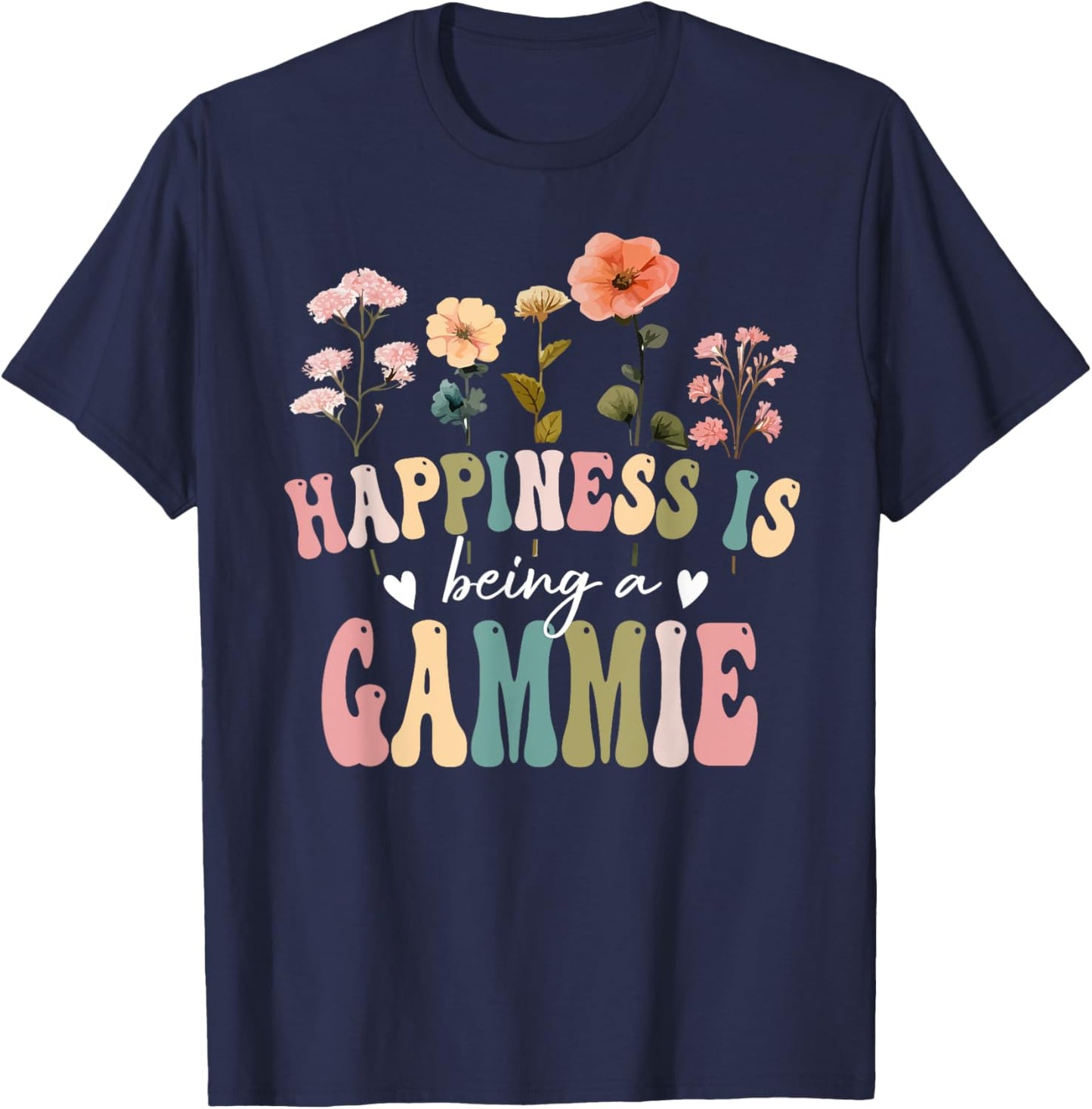 Happiness is Being a Gammie Floral Gammie Mother's Day T-Shirt - T-Shirt | Navy