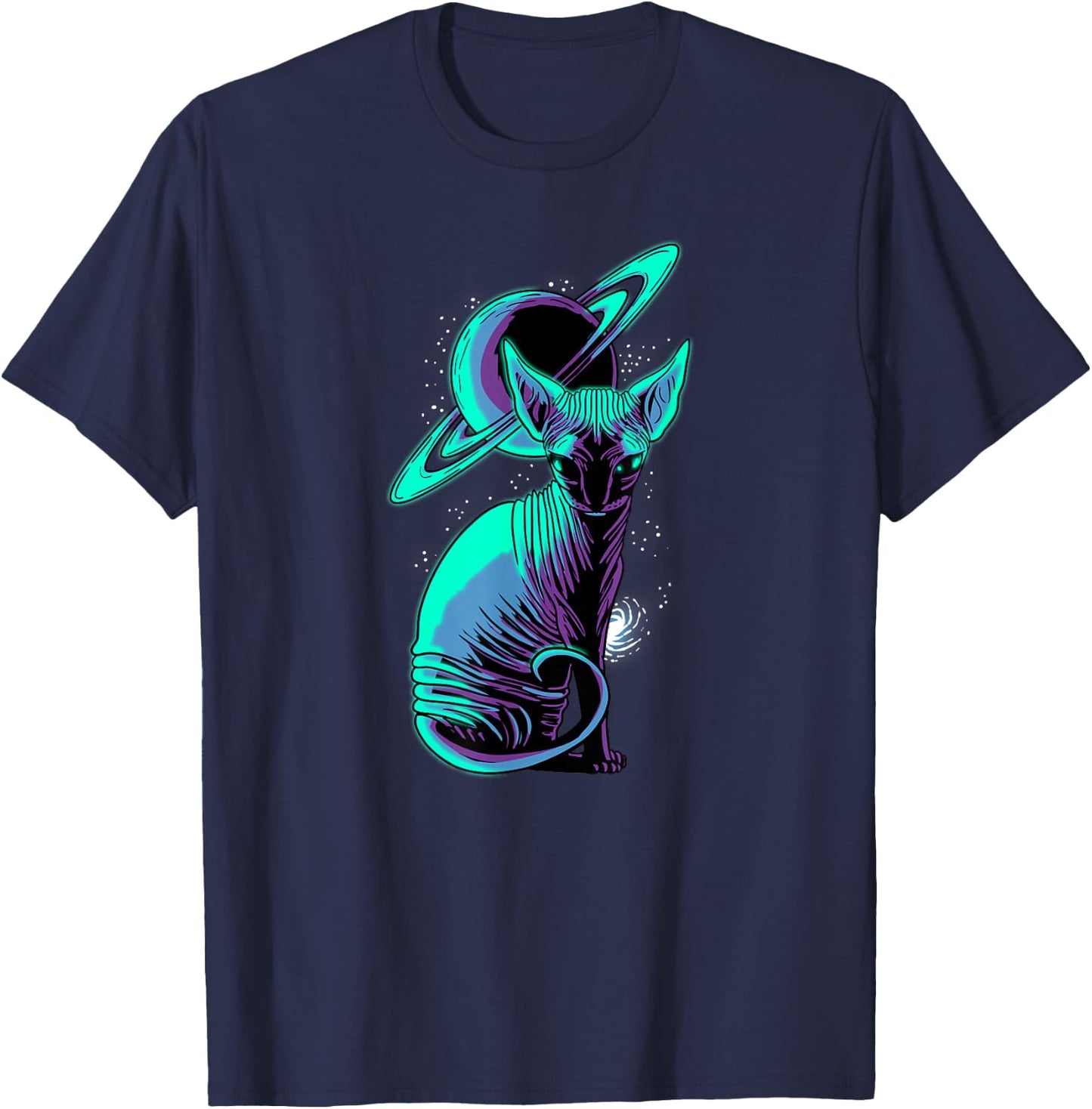 Galaxy Saturn Planet Sphynx Cool Cat Feline Cat Lover Gift Women Kids T-Shirt - T-Shirt | Navy
