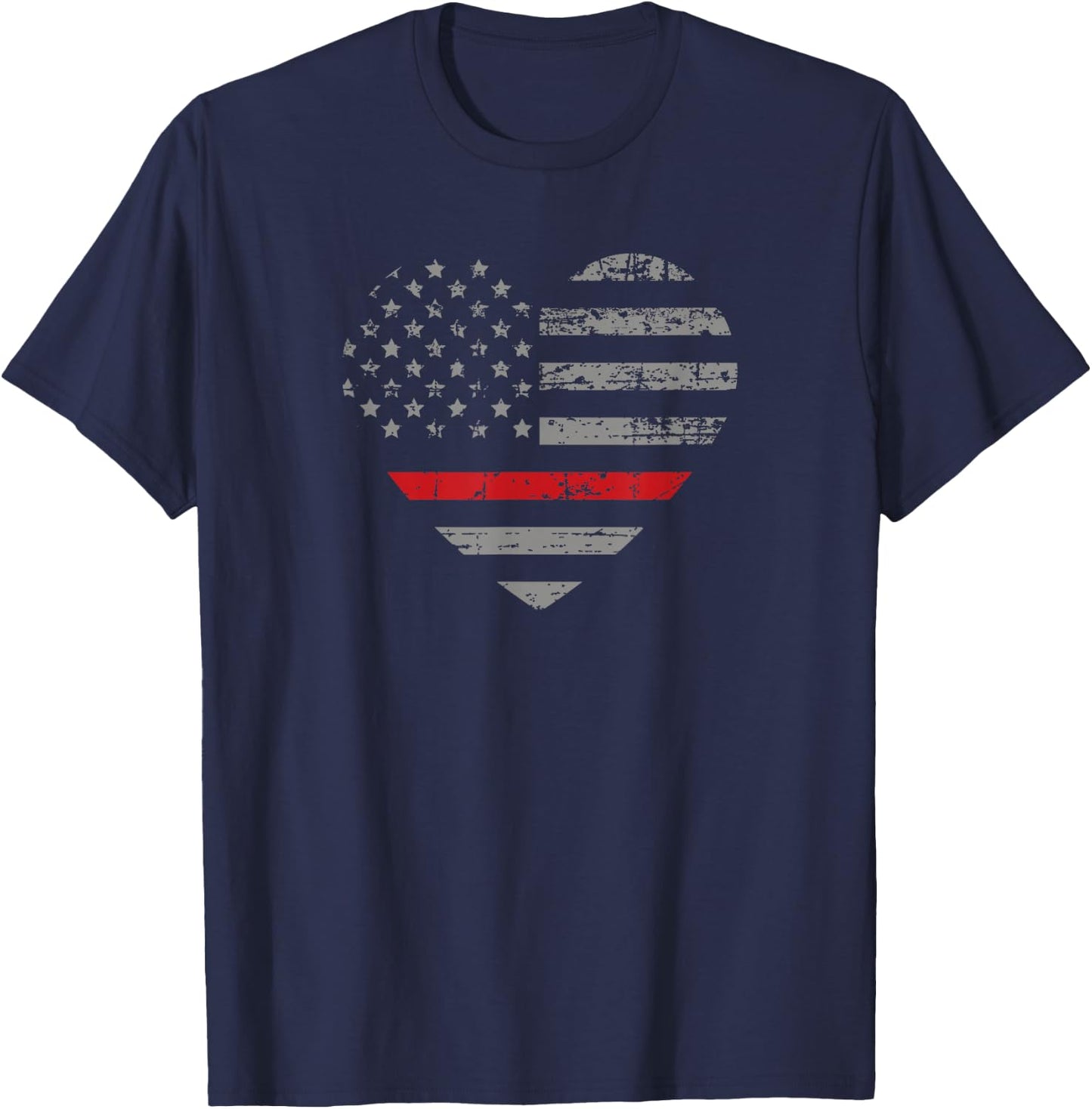 Thin Red Line Heart American Flag T-Shirt - T-Shirt | Navy