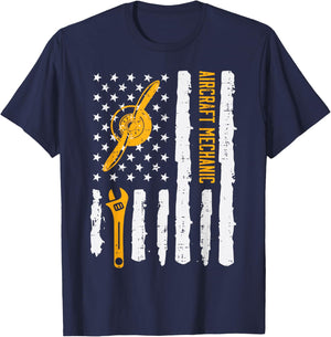 Aircraft Mechanic US Flag 4th Of July Patriot Men Women Kids T-Shirt - T-Shirt | Navy