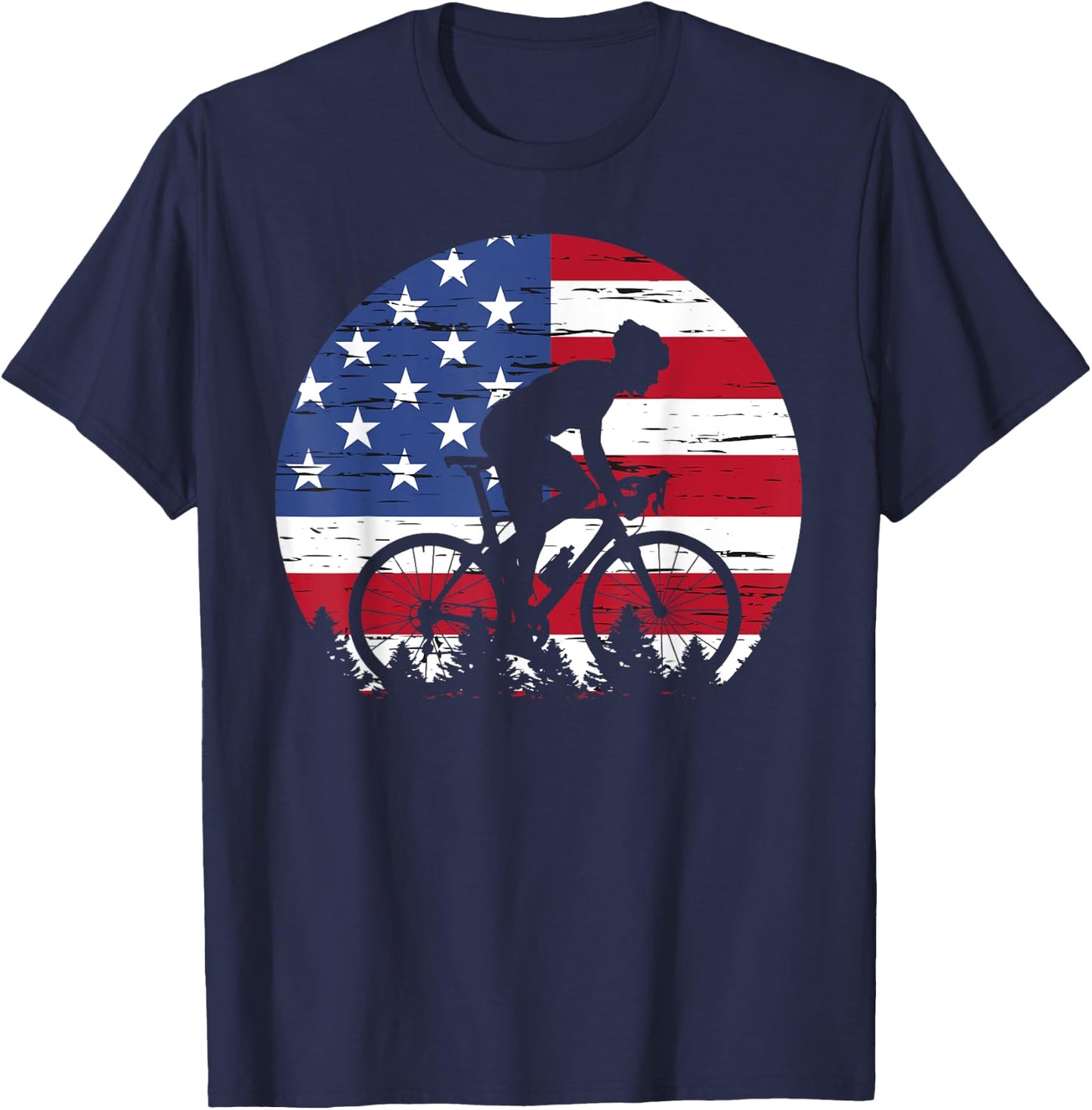 American Flag Bicycle Cycling 4th Of July Patriotic T-Shirt - T-Shirt | Navy