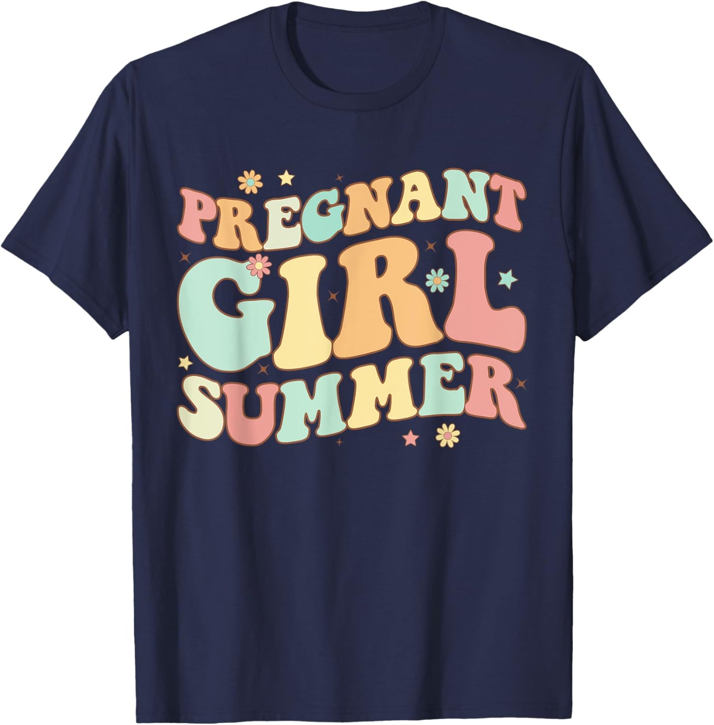 Groovy Pregnancy Reveal Pregnant Girl Summer Baby Shower T-Shirt - T-Shirt | Navy