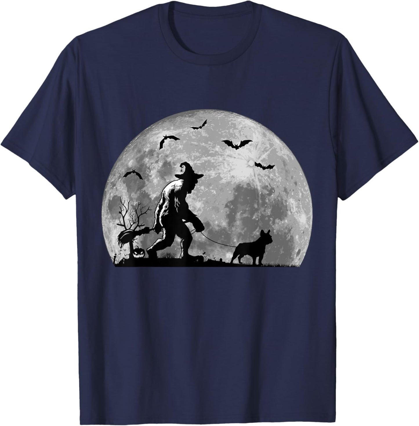 Bigfoot Walking French Bulldog Dog Sasquatch Halloween T-Shirt - T-Shirt | Navy