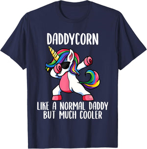 Unicorn Daddy Girl Birthday Party Apparel, DaddyCorn Cute T-Shirt - T-Shirt | Navy