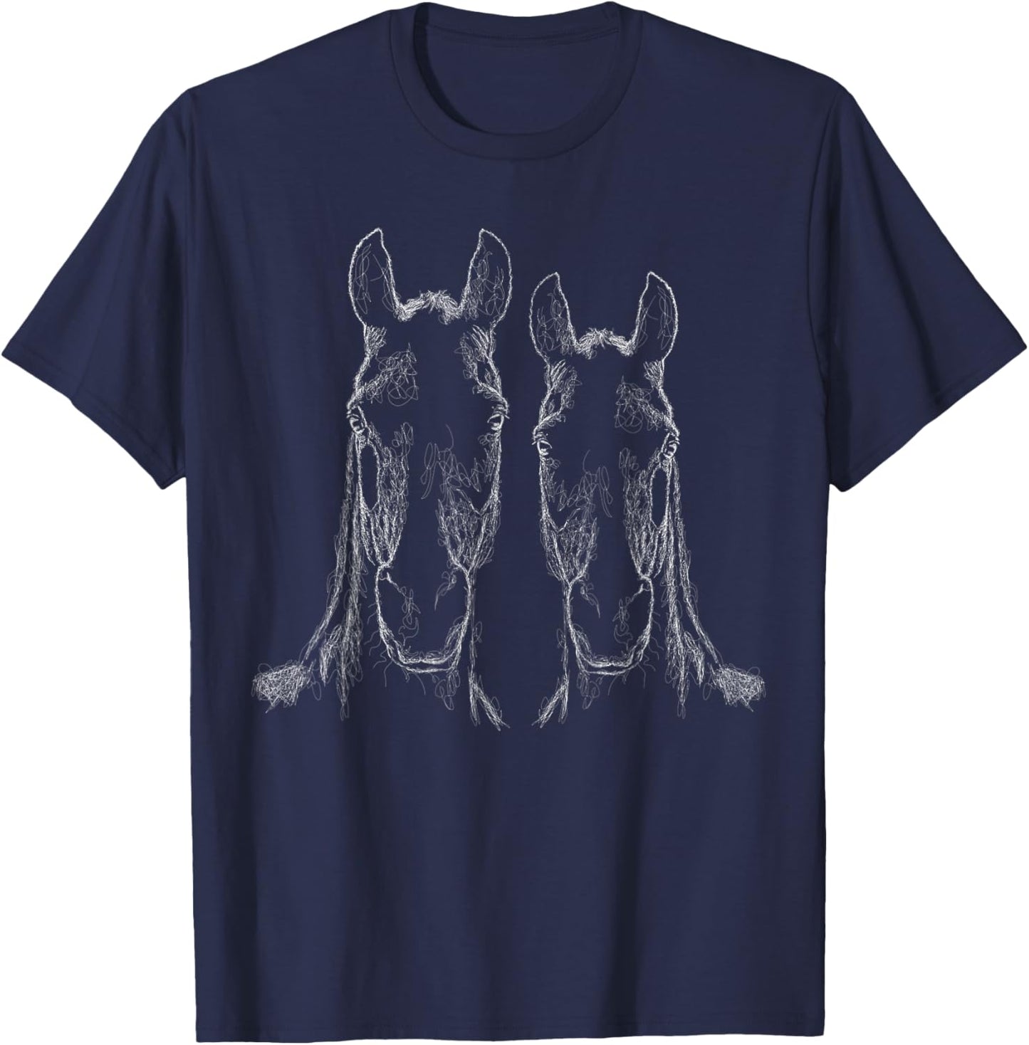 Two Horses Head Scribble Art Face for Lover Horse Taming T-Shirt - T-Shirt | Navy