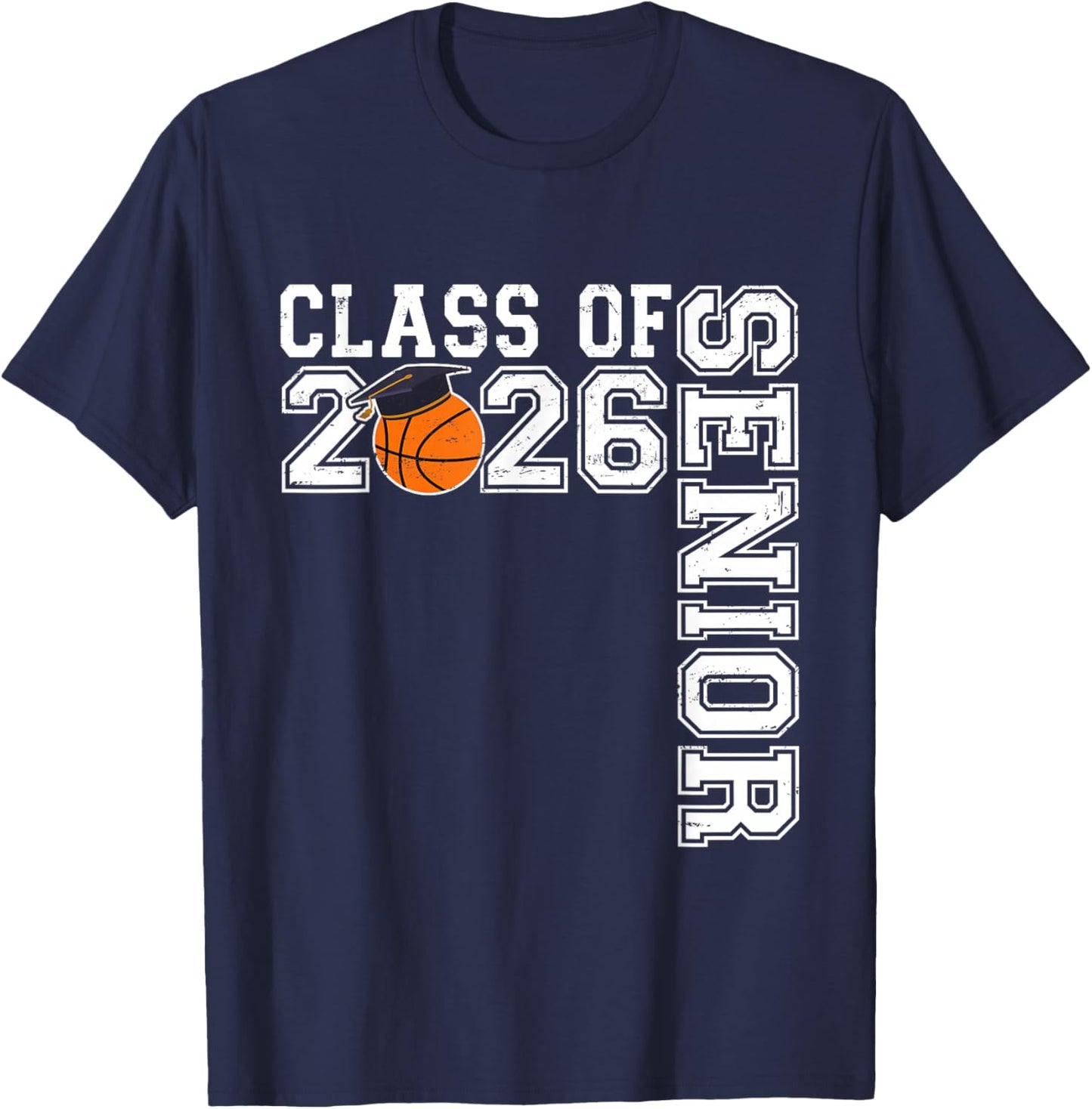 Graduate Senior Class of 2026 Basketball Player Graduation T-Shirt - T-Shirt | Navy