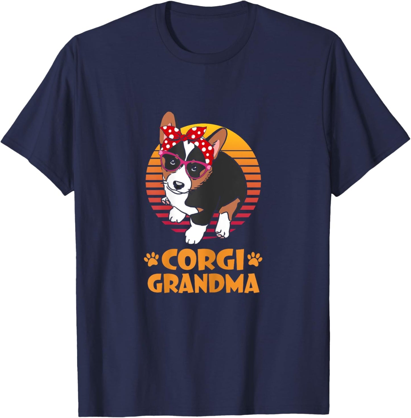 Retro Bandana Tricolor Corgi Dog Grandma Mothers Day Women T-Shirt - T-Shirt | Navy