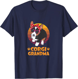 Retro Bandana Tricolor Corgi Dog Grandma Mothers Day Women T-Shirt - T-Shirt | Navy