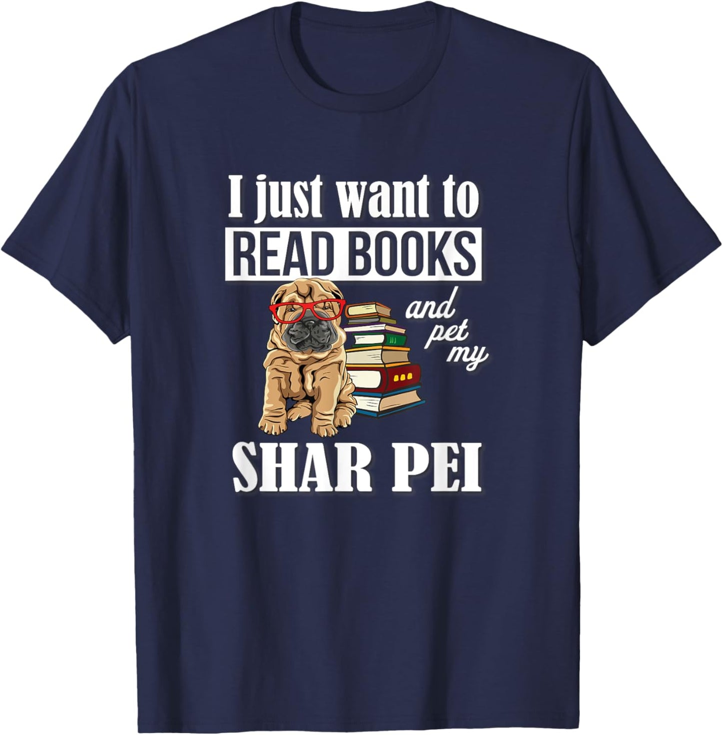 Kids Girls Funny Read Books & Pet Shar Pei Lover T-Shirt - T-Shirt | Navy