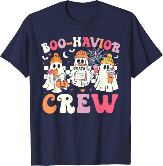 Retro Boo-Havior Crew Behavior Analyst Halloween ABA RBT T-Shirt - T-Shirt | Navy