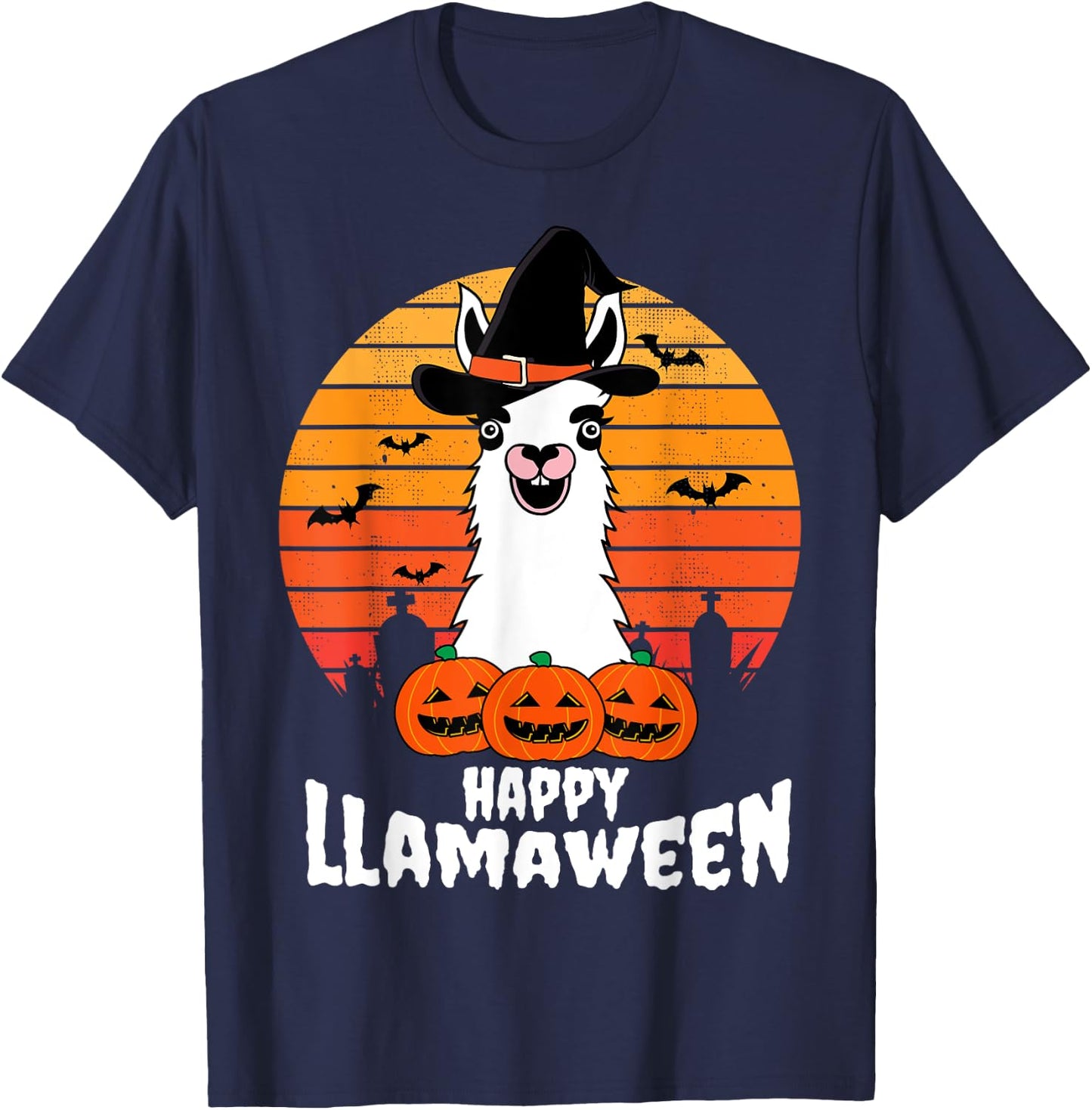 Happy Llamaween Llama Witch Costume Easy Halloween Gifts T-Shirt - T-Shirt | Navy