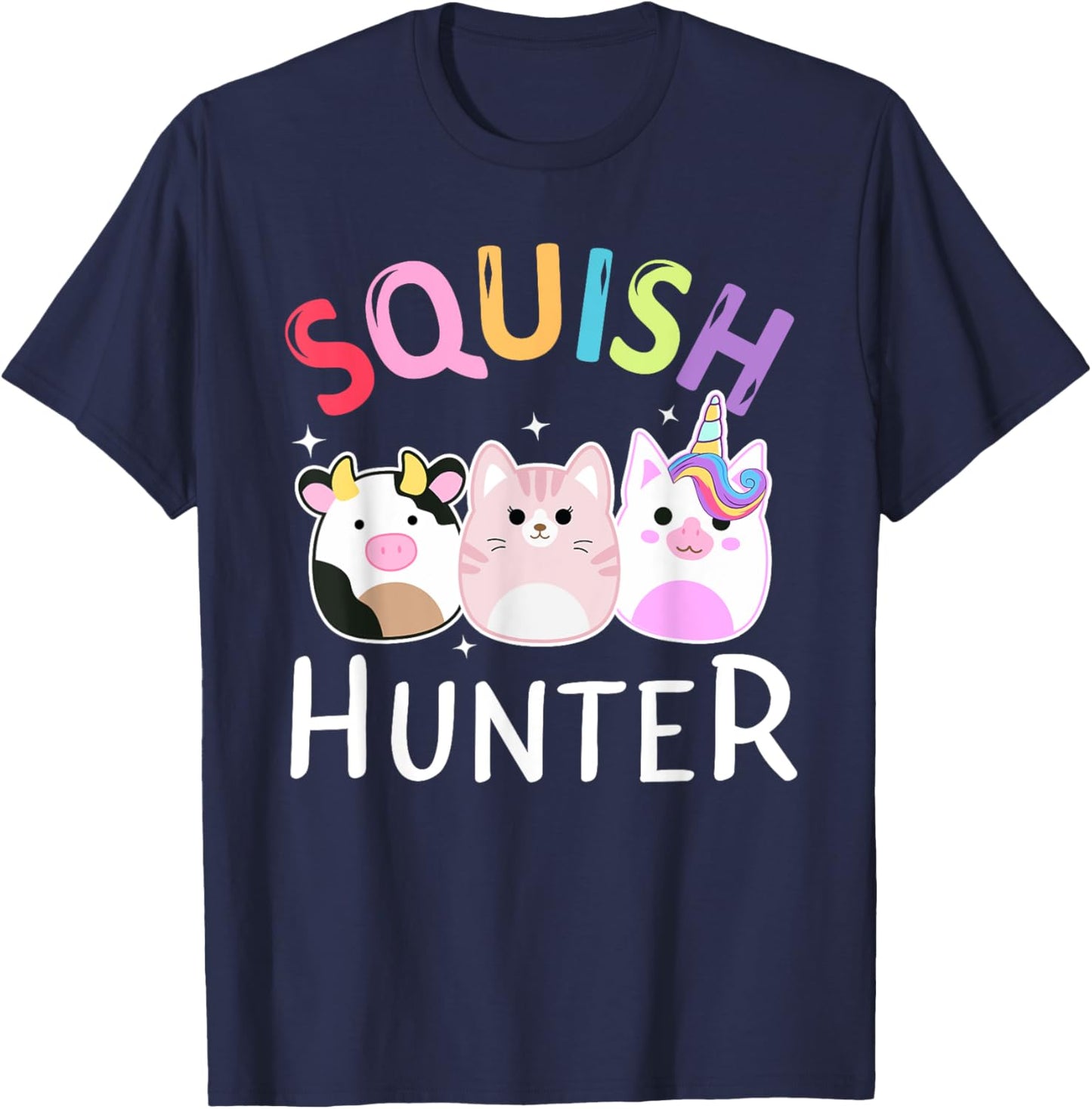 Squish hunter Mallow Soft Toy animals cat cow unicorn T-Shirt - T-Shirt | Navy