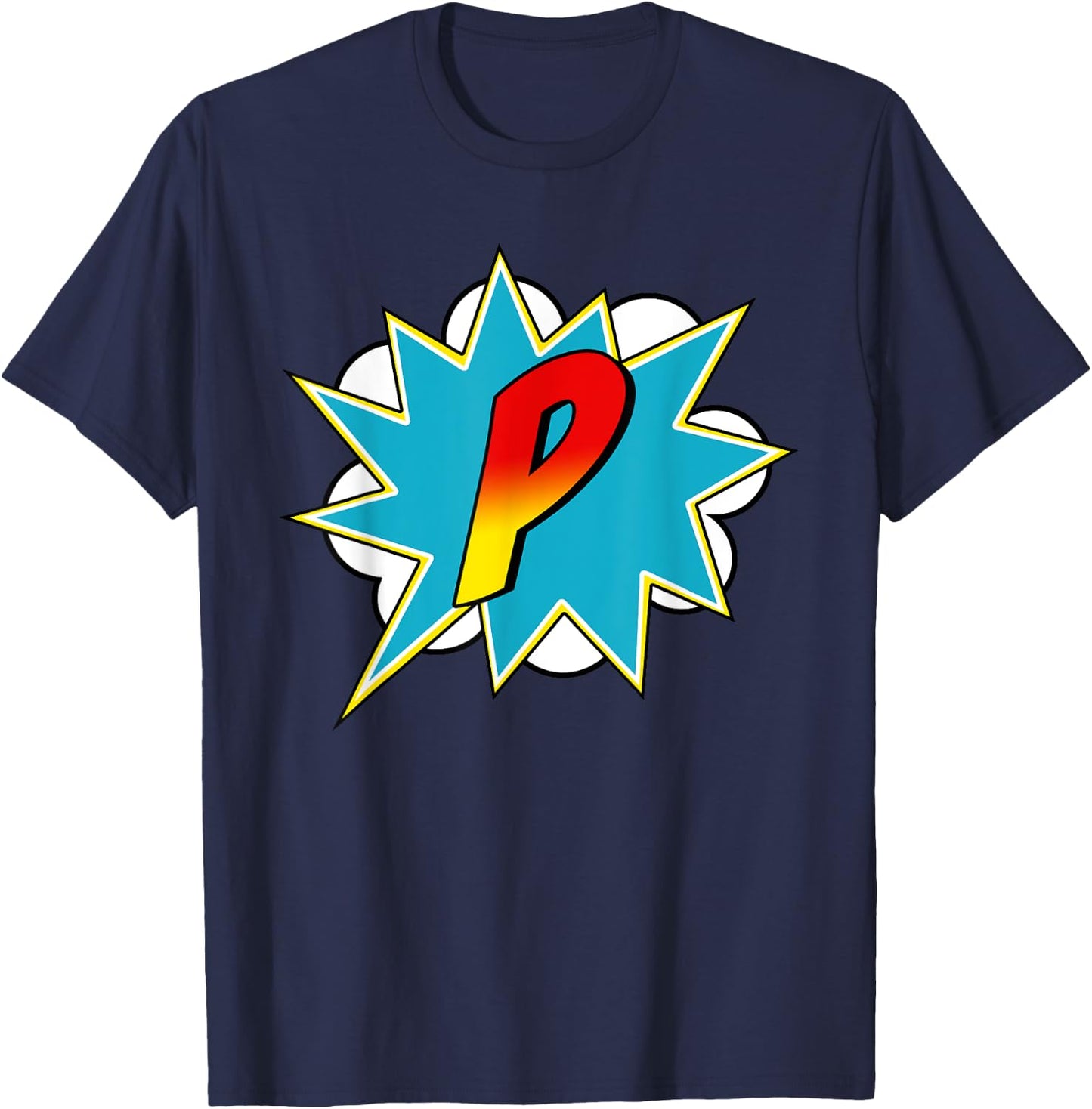 Letter P Superhero Name Comic Letter Retro Costume T-Shirt - T-Shirt | Navy