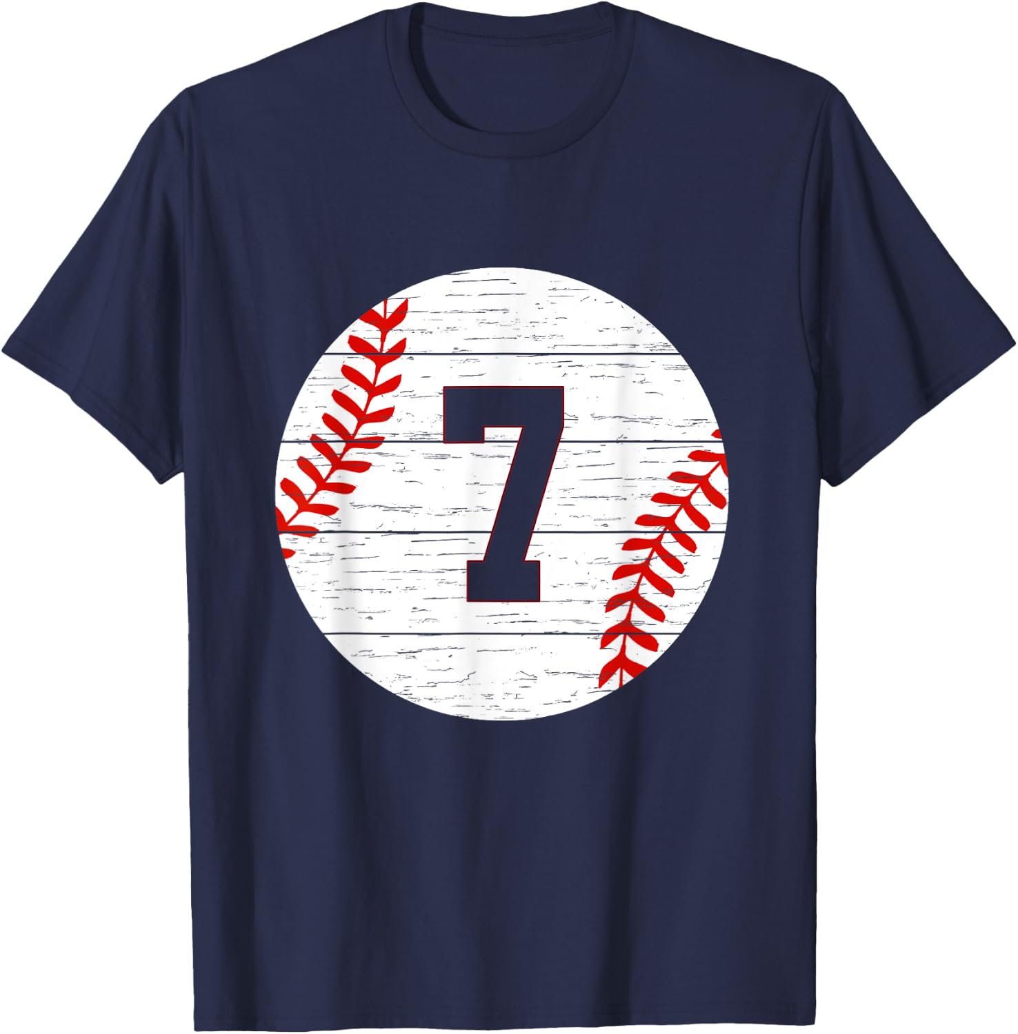 Baseball Number #7 Ball Vintage for Baseball Players Gift T-Shirt - T-Shirt | Navy