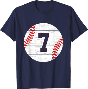 Baseball Number #7 Ball Vintage for Baseball Players Gift T-Shirt - T-Shirt | Navy