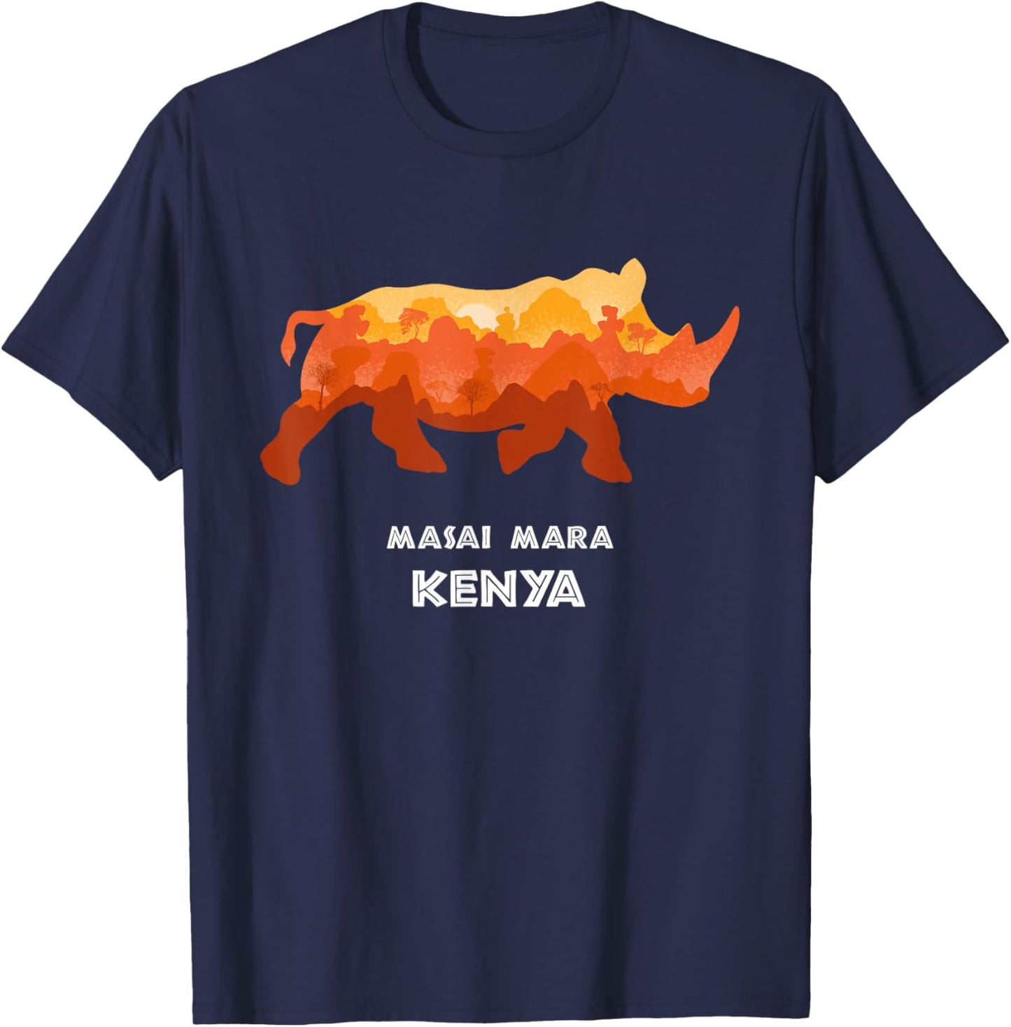 Masai Mara, Kenya Safari National Park Game Reserve Rhino T-Shirt - T-Shirt | Navy