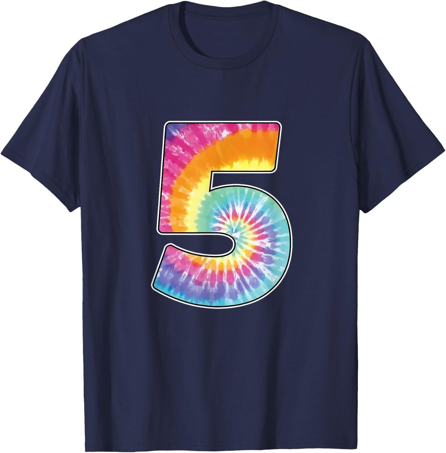 Number 5 Team Event Shirt or Age 5 Birthday Tie Dye Gift T-Shirt - T-Shirt | Navy
