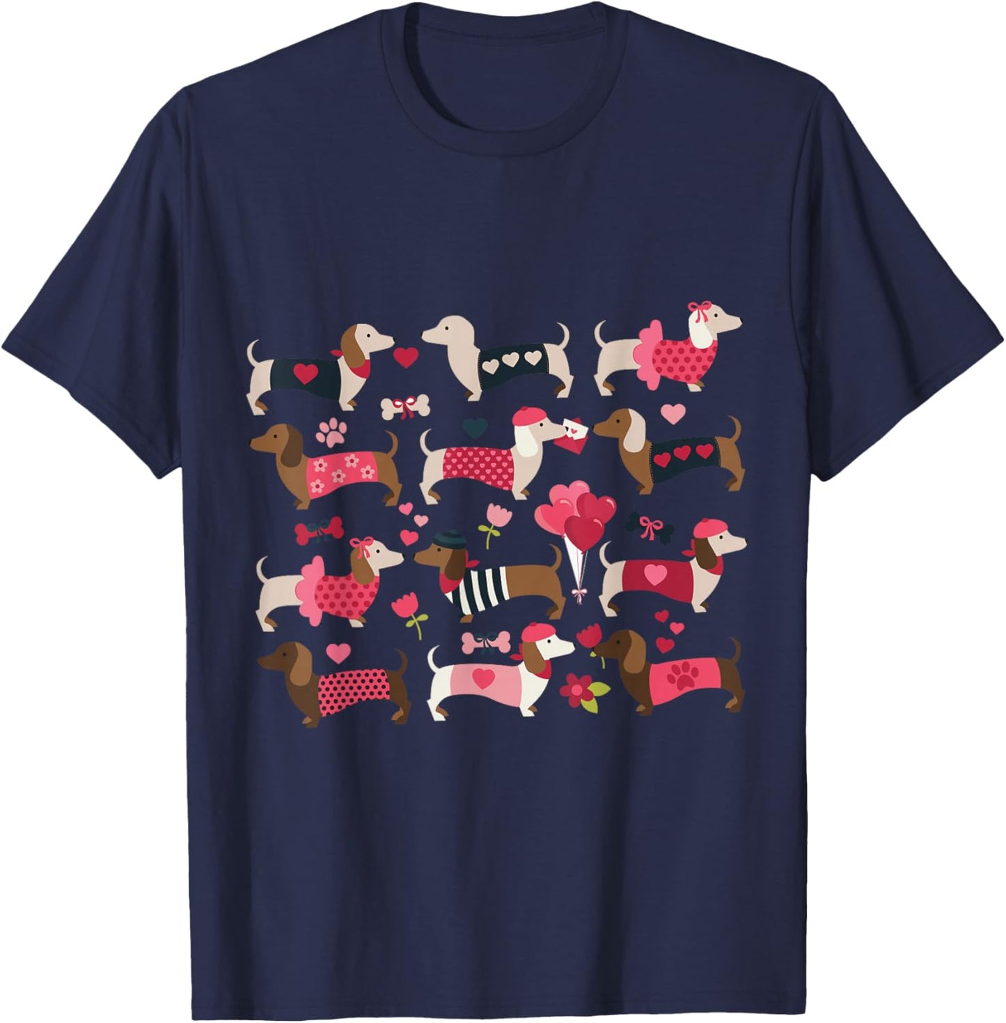 Doxie in Dog Dress Valentines Weiner Dachshund T-Shirt - T-Shirt | Navy