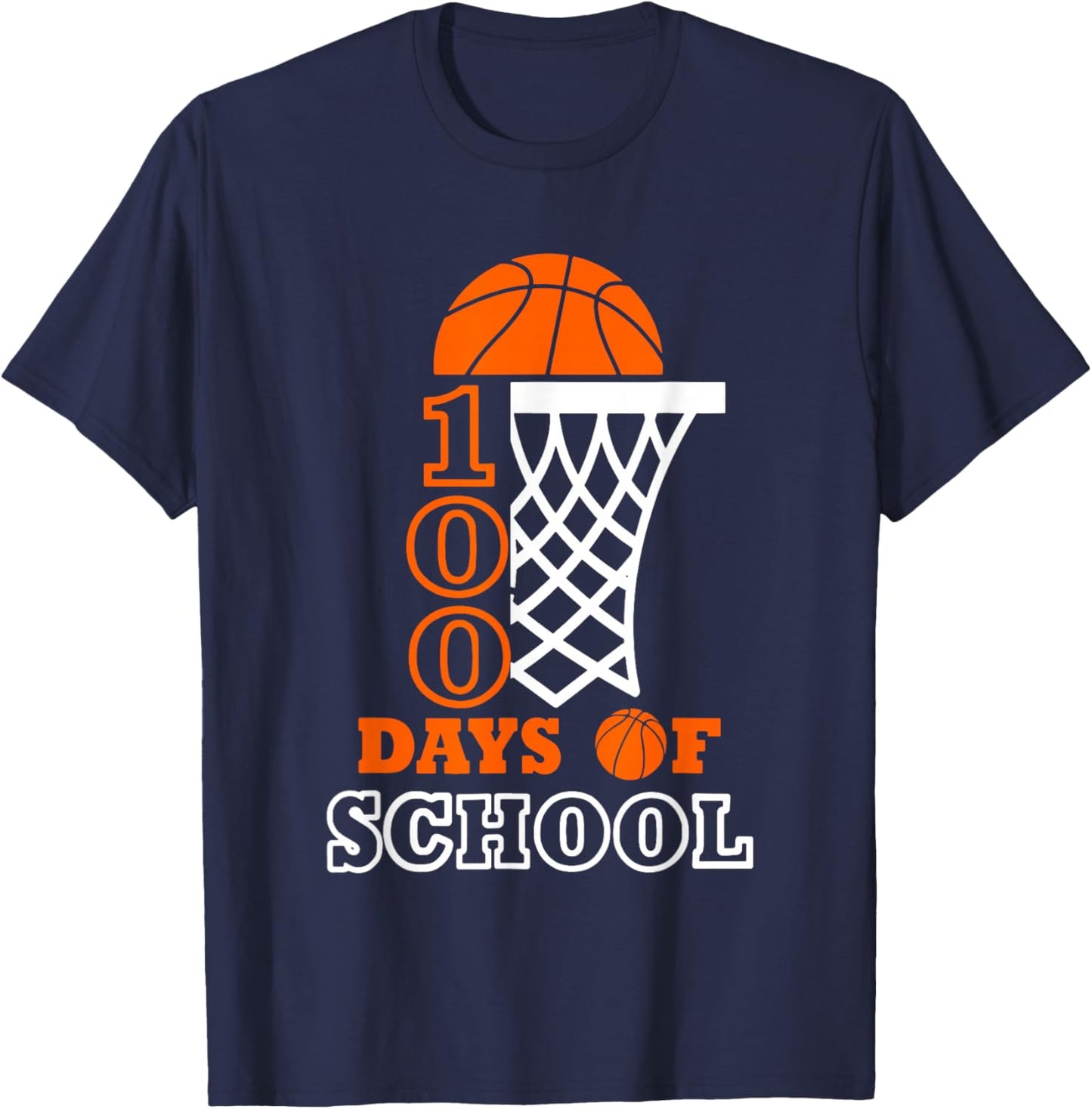 Basketball 100 Days Of School Sport 100th Day Balls Boys Kid T-Shirt - T-Shirt | Navy