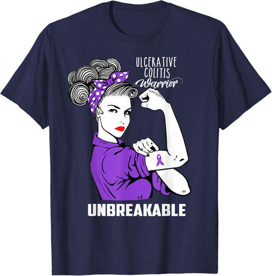 Ulcerative Colitis Warrior Unbreakable Shirt Awareness Gift T-Shirt - T-Shirt | Navy
