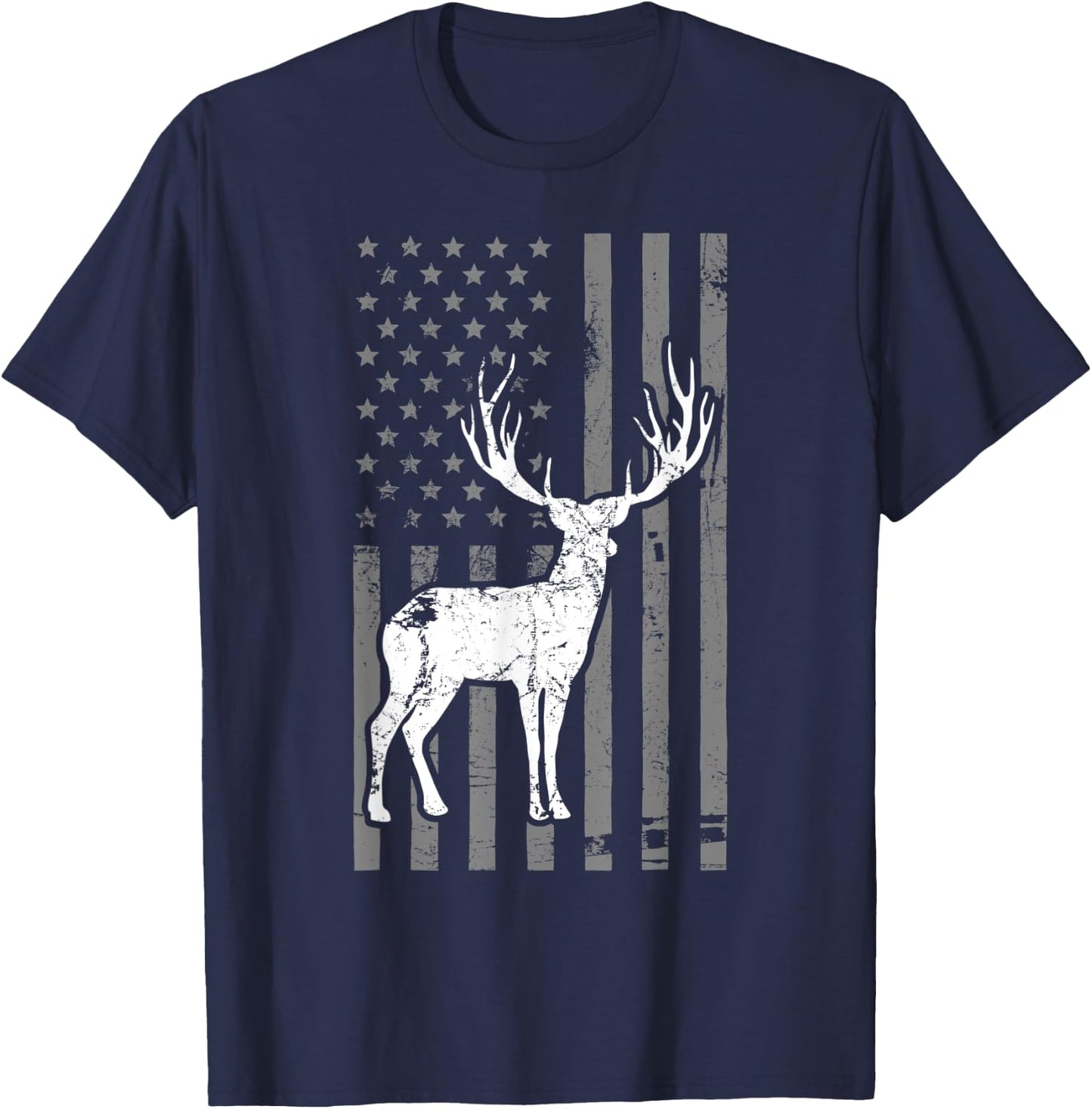 Whitetail Buck Deer Hunting USA Flag Men T-Shirt - T-Shirt | Navy