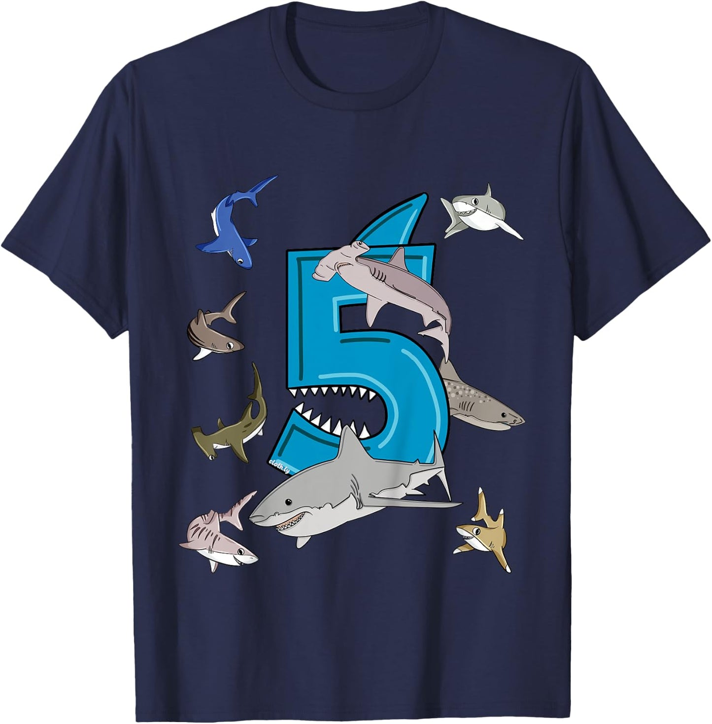 5th Birthday boys shark white shark T-Shirt - T-Shirt | Navy