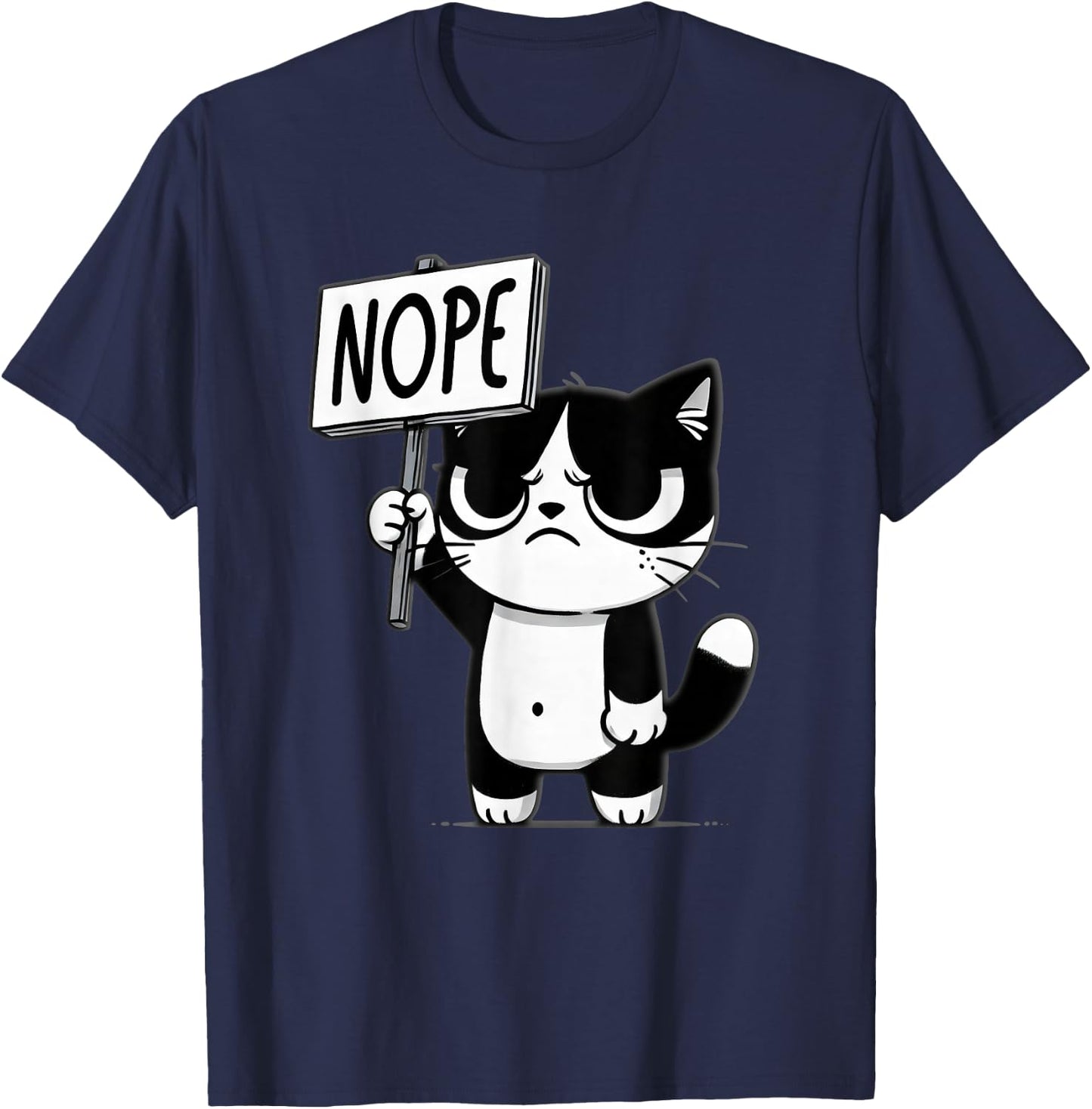 Funny Cat Nope, Grumpy Face Cat, Sarcastic Kids Mom Dad T-Shirt - T-Shirt | Navy