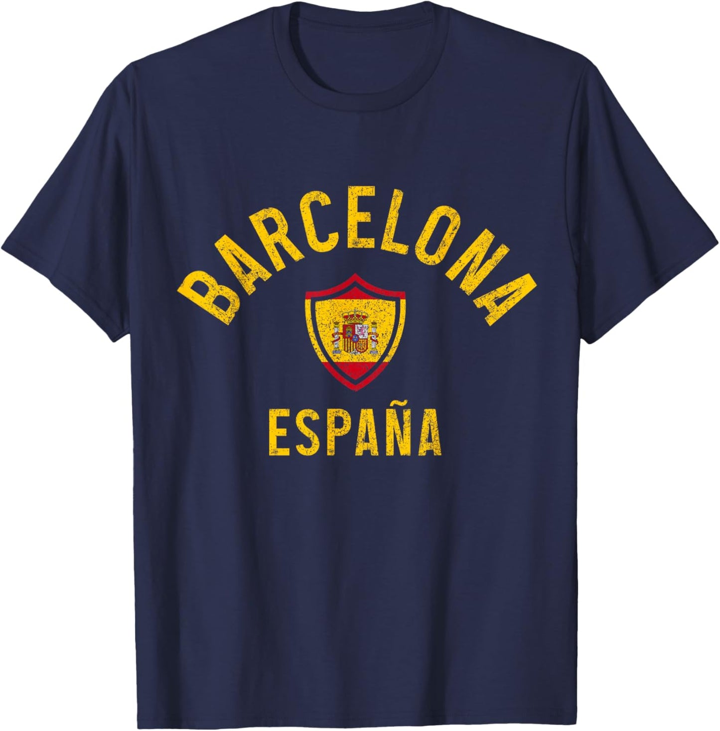 Barcelona Spain Souvenir Spanish Flag Vintage T-Shirt - T-Shirt | Navy