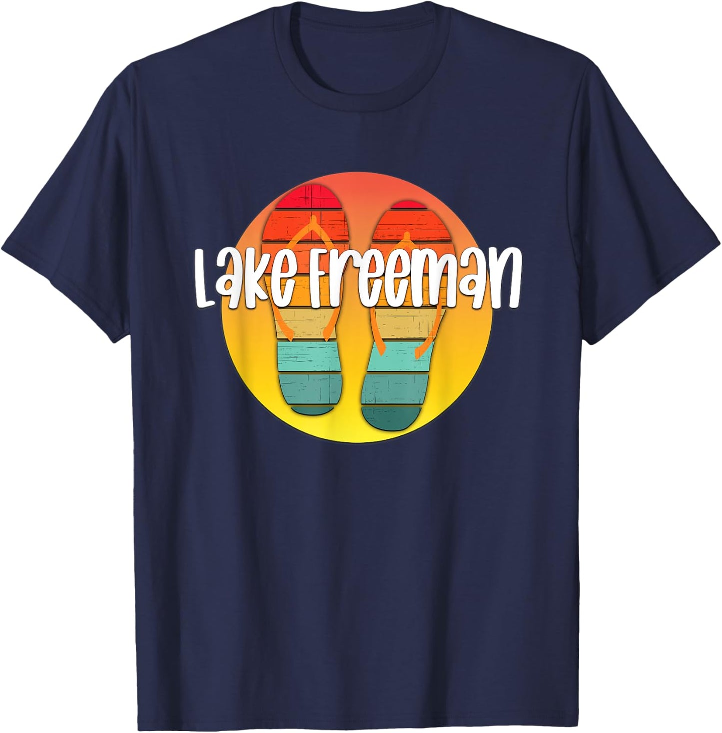 Lake Freeman Indiana Retro Flipflop Sunset Graphic T-Shirt - T-Shirt | Navy