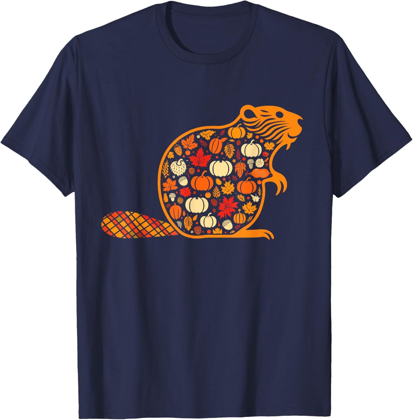 Autumn Pumpkin Fall Beaver Thanksgiving Kids T-Shirt - T-Shirt | Navy
