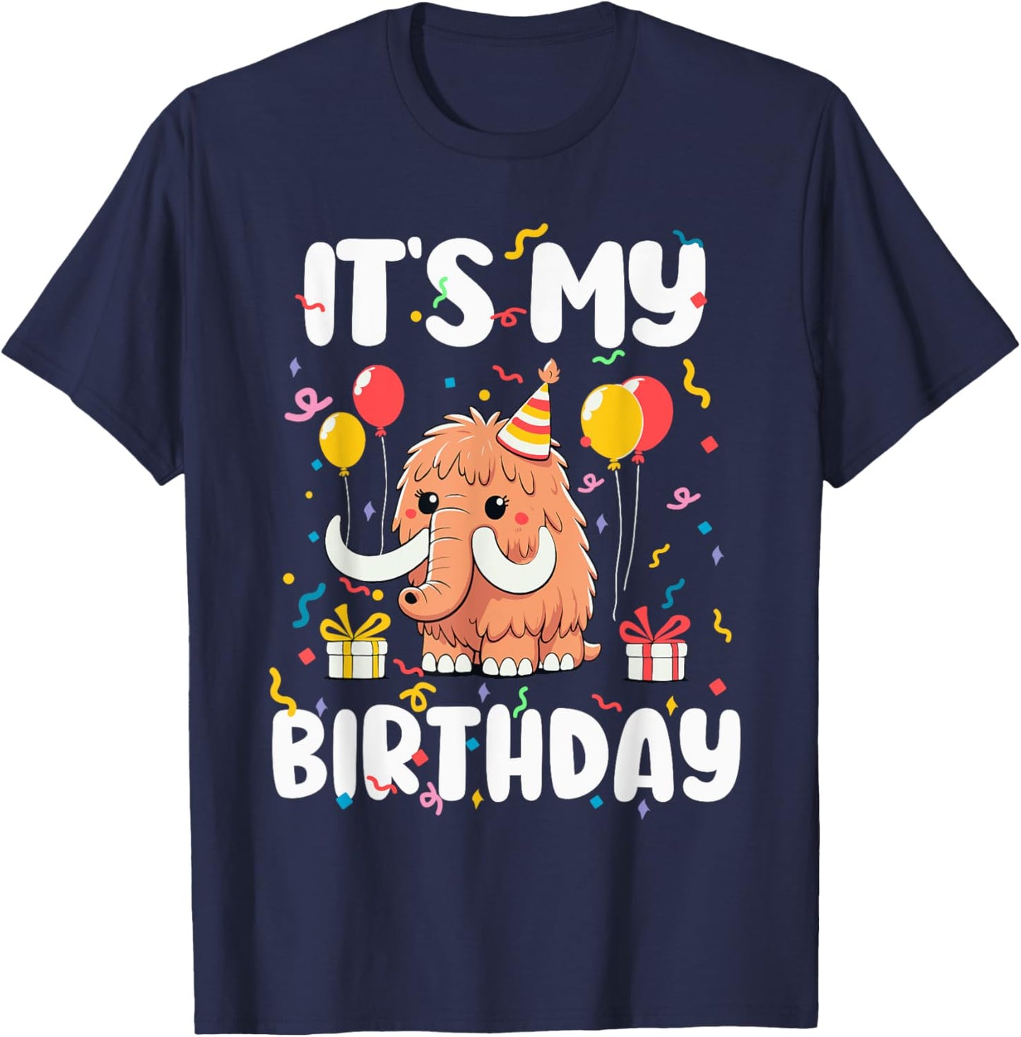 It's My Birthday Shirt Kids Boys Girls Woolly Mammoth T-Shirt - T-Shirt | Navy