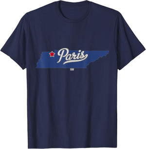 Paris Tennessee TN Map T-Shirt - T-Shirt | Navy