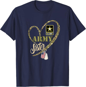 Proud Army Sister Clothing Funny Military Heart Camouflage T-Shirt - T-Shirt | Navy