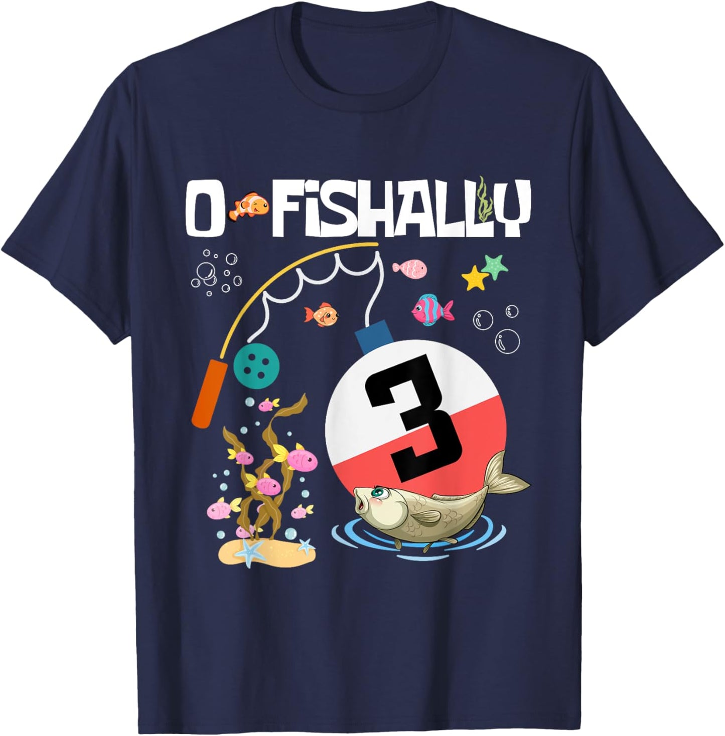 Kids O-Fish-Ally 3 Birthday Fish Decorations Bday Party T-Shirt - T-Shirt | Navy