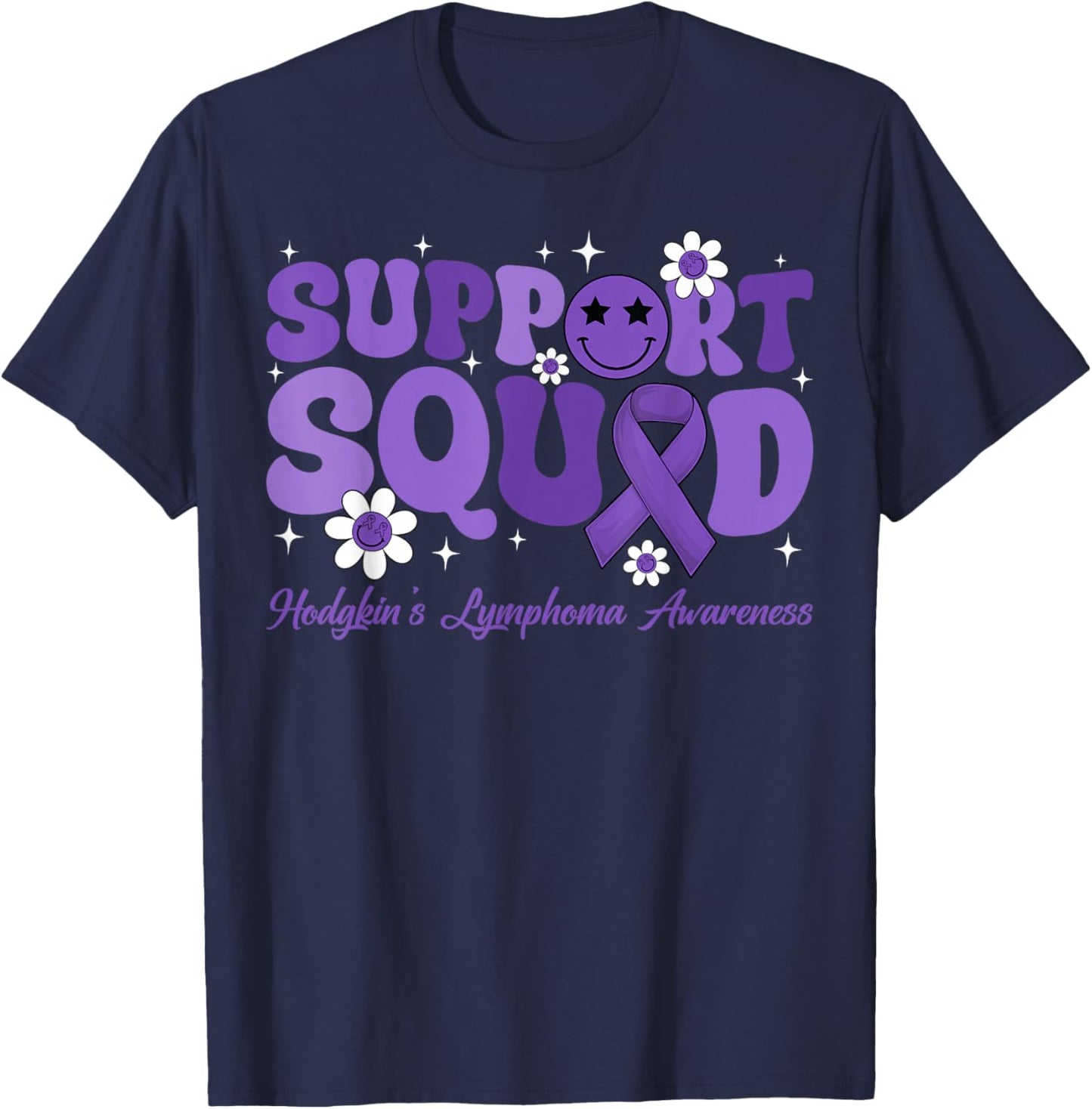 Retro Groovy Support Squad Hodgkins Lymphoma Lavender Ribbon T-Shirt - T-Shirt | Navy